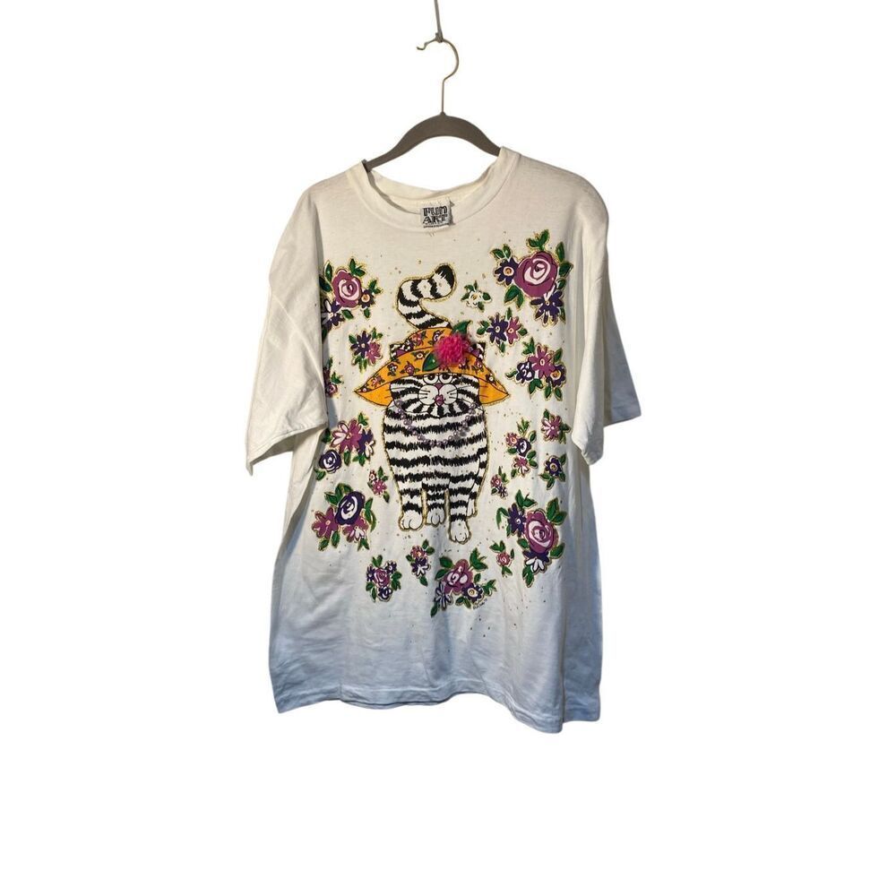 Fun art vintage 90s kitty cat glitter, short sleeve T-shirt OSFA